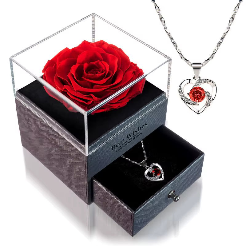 Preserved Rose with Gift Box Birthday Gifts for Women Mom Girlfriend Gifts for Mom Grandma Wife Daughter Sister No Necklace