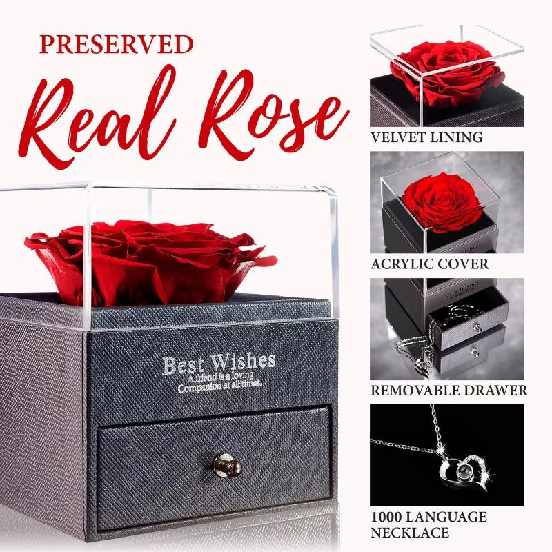 Preserved Rose with Gift Box Birthday Gifts for Women Mom Girlfriend Gifts for Mom Grandma Wife Daughter Sister No Necklace